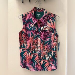 Reel Legends Tropical Leaf Button-Front Tank in Teal, Pink & Coral